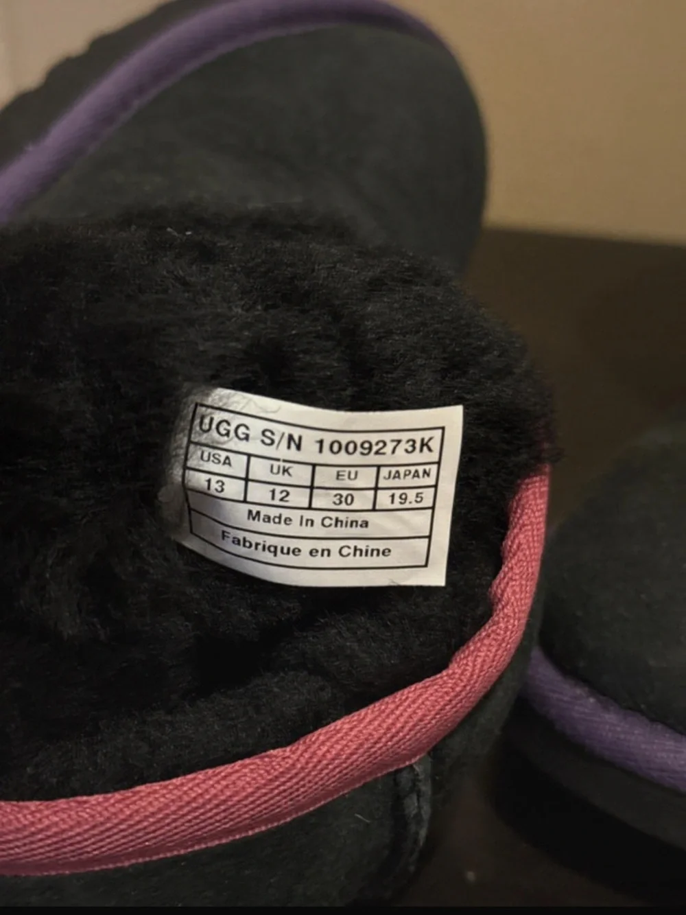 UGG Black winter boots with Pink and Purple Trim